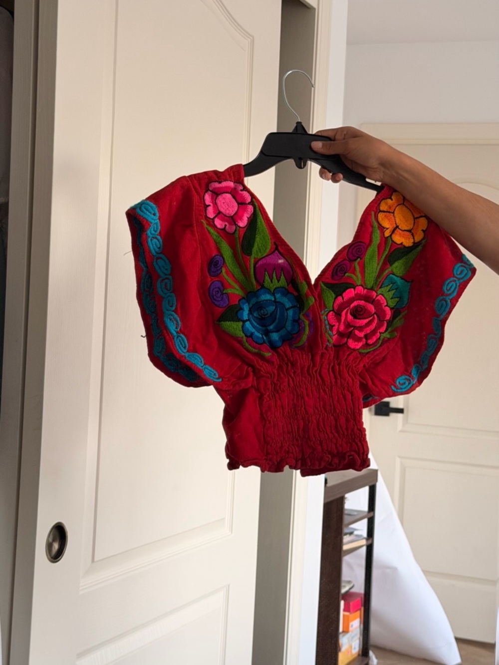 Floral Embroidered Red Top